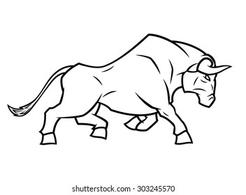 Illustration of the angry bull running on white background