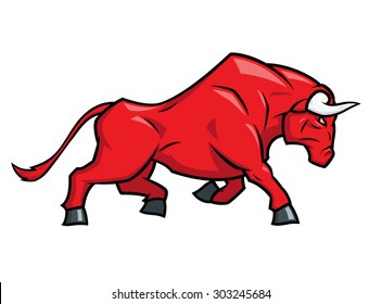 Illustration of the angry bull running on white background