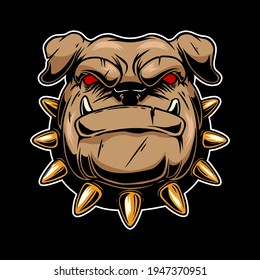 Illustration of angry bulldog head. Design element for logo, label, sign, emblem, poster. Vector illustration