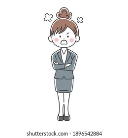 Illustration of an angry business woman with her arms folded.