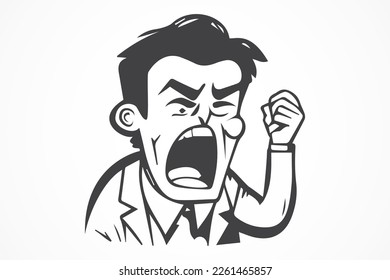 Illustration of an angry businessman. Emotional businessman in rage. Feeling anger. Emoticon, avatar, emoji. Simple style vector illustration