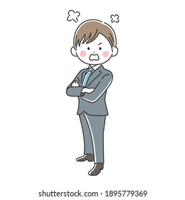 Illustration of an angry businessman with his arms folded.