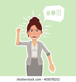 Illustration of an angry businesswoman. Emoticon, emoji, facial expression, emotion. Flat style vector illustration