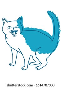 Illustration of an angry cat in minimalistic line art style. Simple and Blue