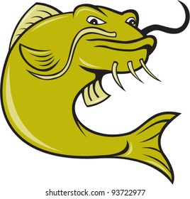 illustration of angry catfish done in cartoon style on isolated white background.