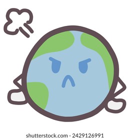 Illustration of an angry character with a cute deformed image of the earth