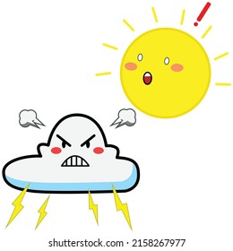 illustration of angry cloud and suprised sun