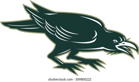 Illustration of an angry crow bird viewed from the side set on isolated white background done in retro style. 