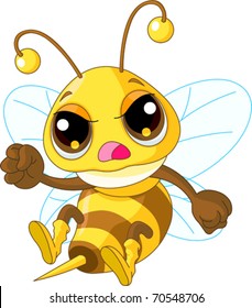 Ilustración de Cute Bee enojado en vuelo
