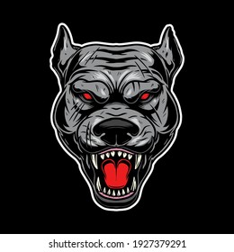 Illustration of angry dog head. Design element for logo, label, sign, emblem, poster. Vector illustration