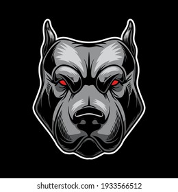 Illustration of angry dog head. Design element for logo, label, sign, emblem, poster. Vector illustration