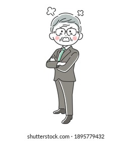 Illustration of an angry elderly businessman with his arms folded.