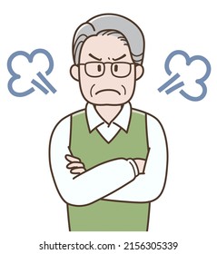 Illustration of an angry elderly man with his arms crossed