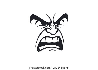 Illustration of an angry face in black and white silhouette.