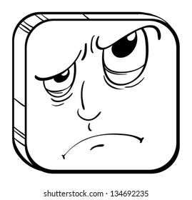 Illustration of an angry face in a cube on a white background