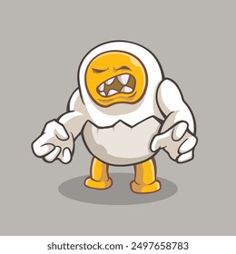 Illustration of an angry but funny looking egg, character design, sticker design, digital design, illustration art, children illustration