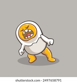 Ilustración de un huevo de aspecto enojado pero divertido, diseño de personajes, diseño de pegatinas, diseño digital, ilustración, ilustración infantil