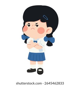 Ilustração de uma menina irritada com braços cruzados estudante