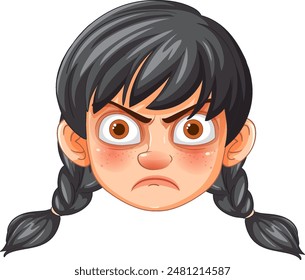 Illustration of an angry girl with braids