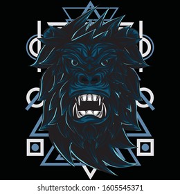 Illustration of angry gorilla mythical animal and using sacred geometry background