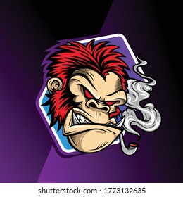 illustration of angry gorilla wearing hat and glasses where smoking