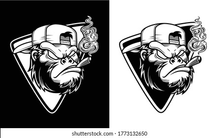 illustration of angry gorilla wearing hat and glasses where smoking