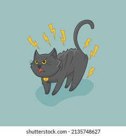 Illustration an angry gray cat in position to attack the opponent