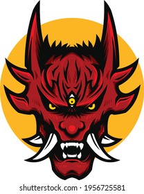 illustration of angry japanese red devil