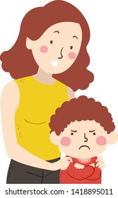 Illustration of an Angry Kid Boy with His Mother Comforting Him