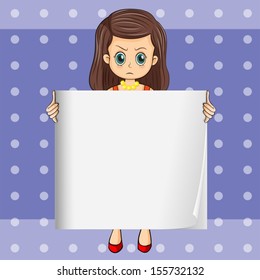 Illustration of an angry lady holding an empty signage
