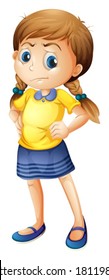 Illustration of an angry little girl on a white background