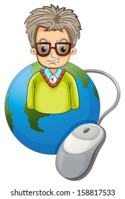 Illustration of an angry man above the globe on a white background