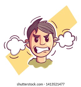 Illustration of an angry man. Emotional man in rage. Feeling anger. Emoticon, emoji. Simple style vector illustration - Vector