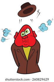 Illustration of an angry man with a red head and the soaring hat