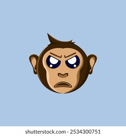 Illustration of an angry monkey emoji cartoon. Suitable for stickers, children's picture book icons, and to complement graphic design work.