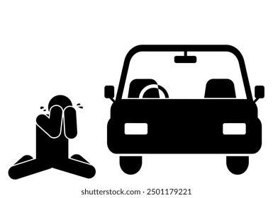 illustration of an angry person because the car is broken down and has run out of fuel