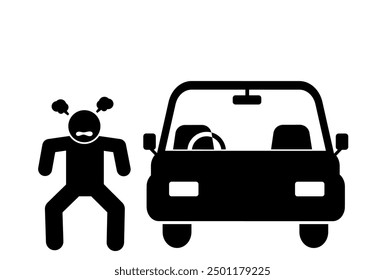 illustration of an angry person because the car is broken down and has run out of fuel