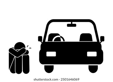 illustration of an angry person because the car is broken down and has run out of fuel