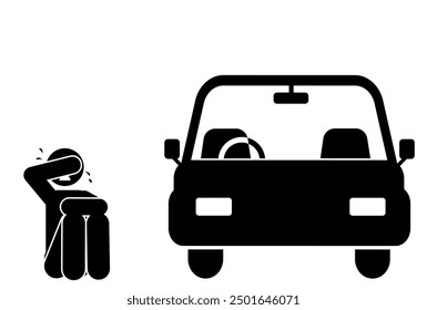 illustration of an angry person because the car is broken down and has run out of fuel