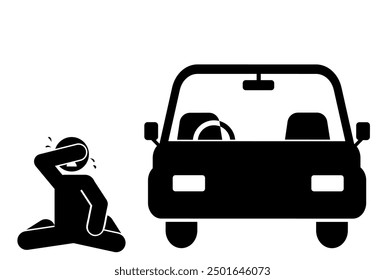 illustration of an angry person because the car is broken down and has run out of fuel