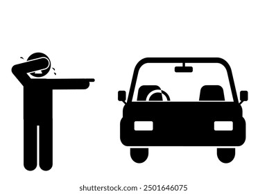 illustration of an angry person because the car is broken down and has run out of fuel