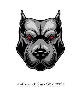 Illustration of angry pitbull head. Design element for logo, label, sign, emblem, poster. Vector illustration svg