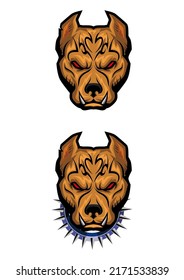 Illustration of angry pitbull head.Design element for logo, label, sign, emblem, poster. Vector illustration