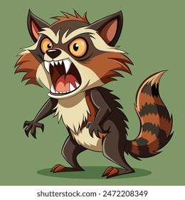 An illustration of an angry raccoon showing its teeth with an open mouth