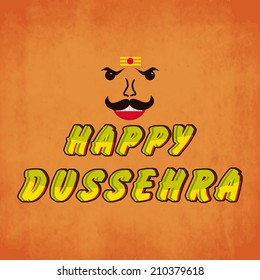 Illustration of angry Ravana with a colourful text on retro orange background.