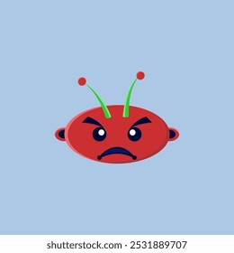 Illustration of an angry red alien emoticon, suitable for children's picture book designs and complementing graphic design work