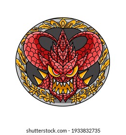 Illustration of angry red dragon perfect for mascot logo, icon, printing materials and ect.