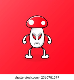 illustration of angry red mushroom character. outline, color, simple and cartoon concept. used for mascot, logo, symbol, sign, print or sticker