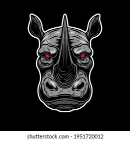 Illustration of angry rhino head. Design element for logo, label, sign, emblem, poster. Vector illustration