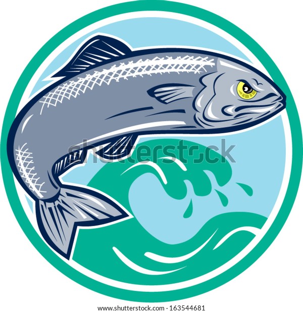 Illustration Angry Sardine Fish Jumping Waves Stock Vector (Royalty ...